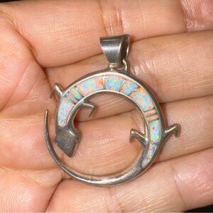 Touch of Santa Fe Sterling Silver lizard pendant with lab opal inlay